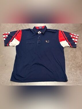 Vintage LA Mode Disney Mickey Mouse Bowling Navy Polo Shirt Red Sleeve Accents